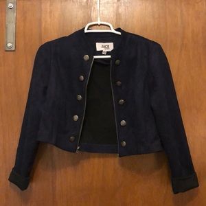 Cropped navy faux suede military jacket
